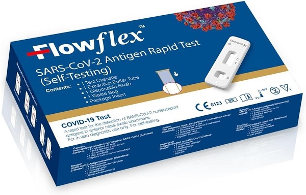 TEST ANTIGENICO RAPIDO COVID-19 FLOWFLEX AUTODIAGNOSTICO DETERMINAZIONE QUALITATIVA ANTIGENI SARS-COV-2 IN TAMPONI NASALI MEDIANTE IMMUNOCROMATOGRAFIA PROVETTA TAPPO BLU - Fontenova srl