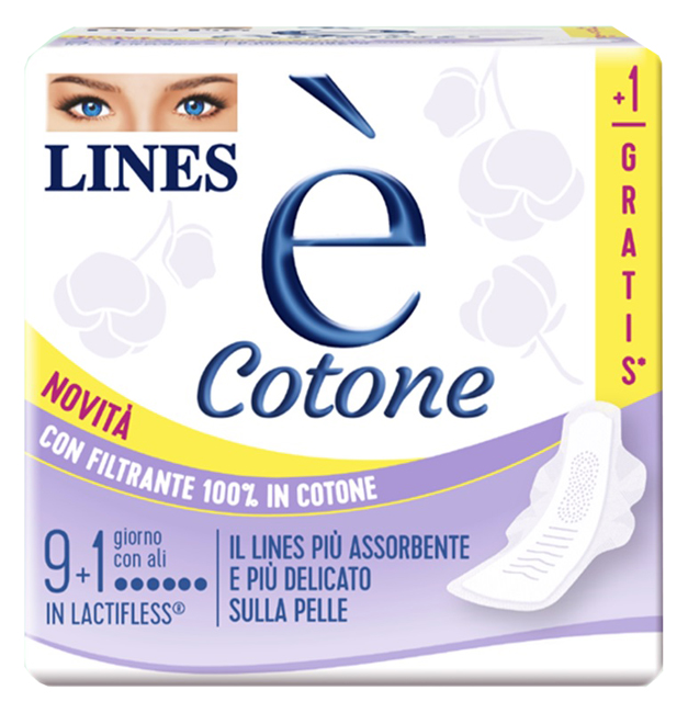 LINES E' COTONE ALI ASSORBENTE ESTERNO 9 + 1 PEZZI - Fontenova srl