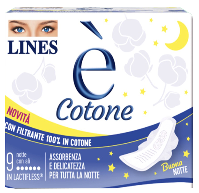 LINES E' COTONE ALI ASSORBENTE ESTERNO NOTTE 9 PEZZI - Fontenova srl