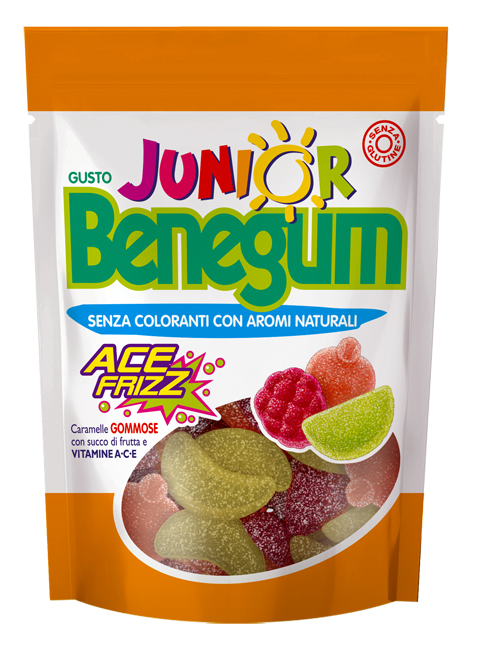 BENEGUM JUNIOR ACE FRIZZ CARAMELLE GOMMOSE CON SUCCO DI FRUTTA E VITAMINE A C E 90 G - Fontenova srl