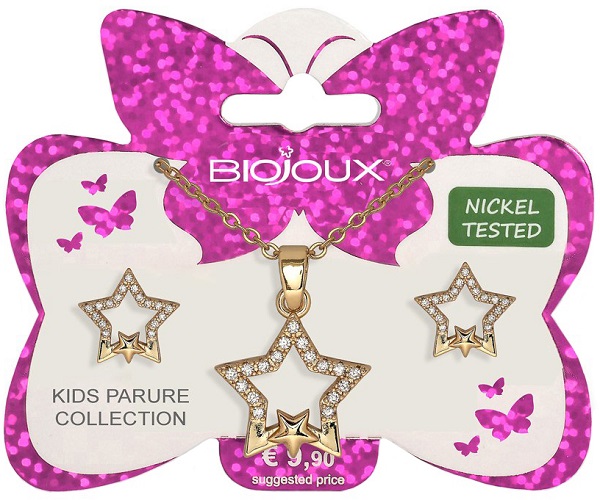 BJS012 PARURE ORECCHINI+COLLANINA DOUBLE STAR GOLD PLATED - Fontenova srl