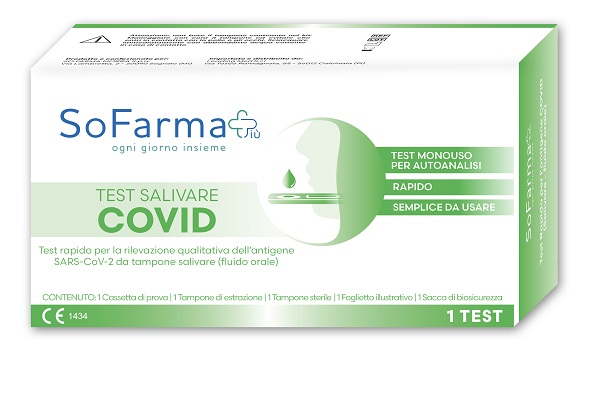 TEST ANTIGENICO RAPIDO COVID-19 SALIVARE AUTODIAGNOSTICO DETERMINAZIONE QUALITATIVA ANTIGENI SARS-COV-2 IN CAMPIONI SALIVARI MEDIANTE IMMUNOCROMATOGRAFIA SOFARMAPIU' - Fontenova srl