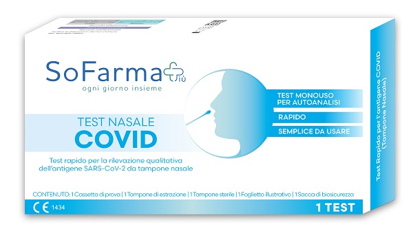 TEST ANTIGENICO RAPIDO COVID-19 NASALE AUTODIAGNOSTICO DETERMINAZIONE QUALITATIVA ANTIGENI SARS-COV-2 IN TAMPONI NASALI MEDIANTE IMMUNOCROMATOGRAFIA SOFARMAPIU' - Fontenova srl