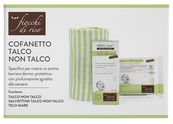 FIOCCHI DI RISO COFANETTO TALCO NON TALCO 1 EMULSIONE TALCO NON TALCO 120 ML + 1 SALVIETTE TALCO NON TALCO + 1 TELO MARE - Fontenova srl