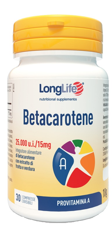 LONGLIFE BETACAROTENE 25000UI 30 COMPRESSE DIVISIBILI SENZA GLUTINE - Fontenova srl