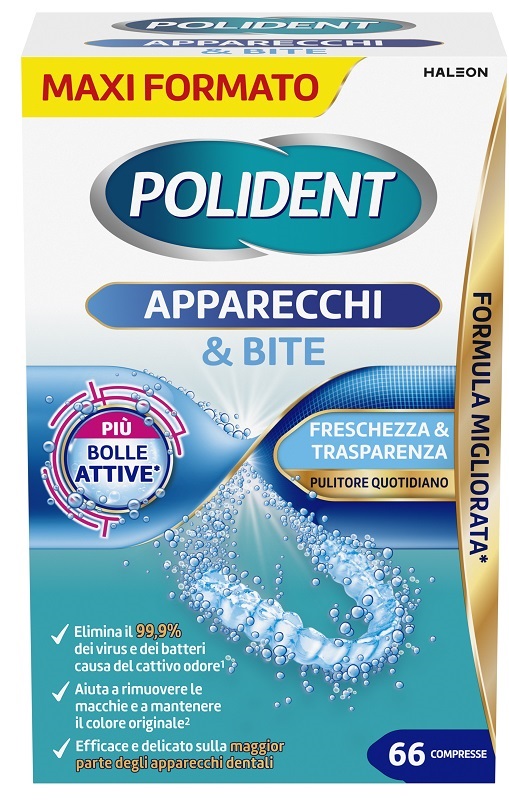 POLIDENT APPARECCHI & BITE PULITORE QUOTIDIANO 66 COMPRESSE - Fontenova srl