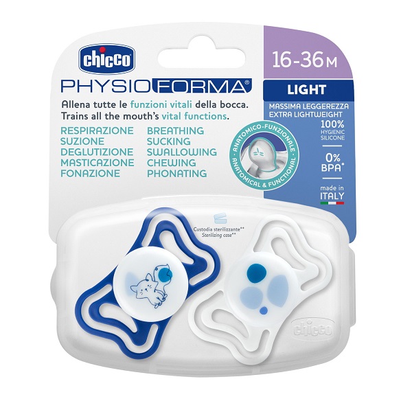 CHICCO SUCCHIETTO LIGHT BLU SILICONE 16-36M 2 PEZZI - Fontenova srl