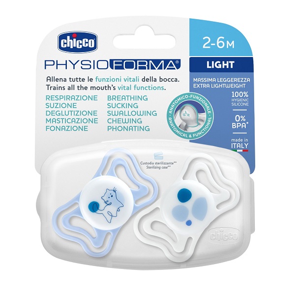 CHICCO SUCCHIETTO LIGHT BLU SILICONE 2-6M 2 PEZZI - Fontenova srl